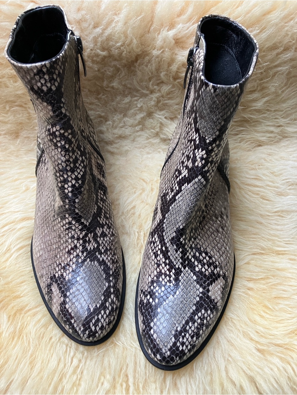 Ecco Snake-Print Embossed Leather Ankle Boots in Neutral Tones Size EU37 US6.5